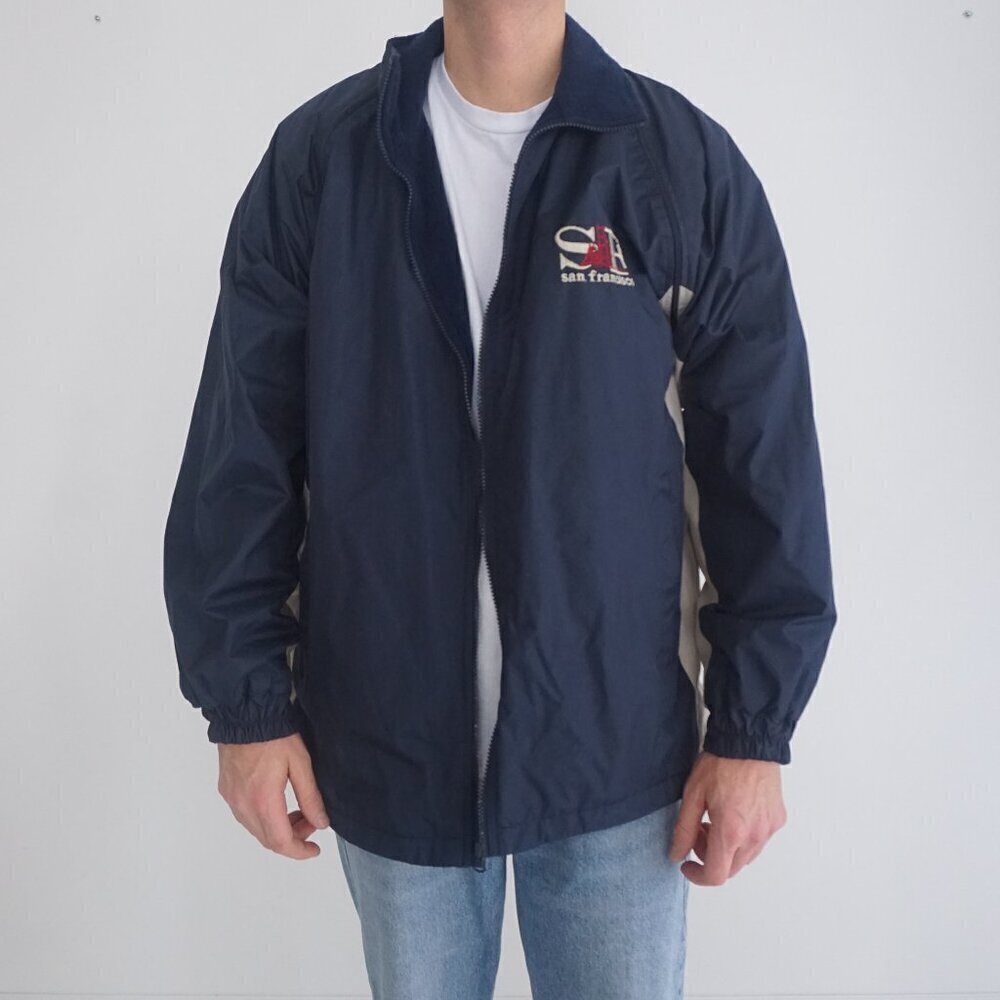 Vintage San Francisco Reversible Navy White Removable Sleeves Winter Jacket L